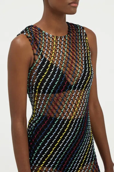 Gabriela Hearst Nabia L Fringe Macrame Maxi Dress In Black Multi Silk In Gray