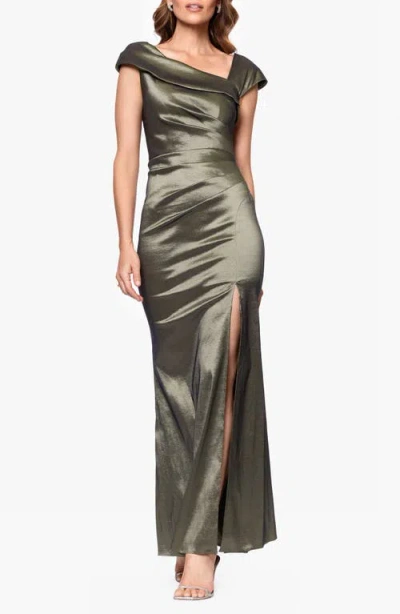 Xscape Evenings Stretch Taffeta Trumpet Gown In Brown