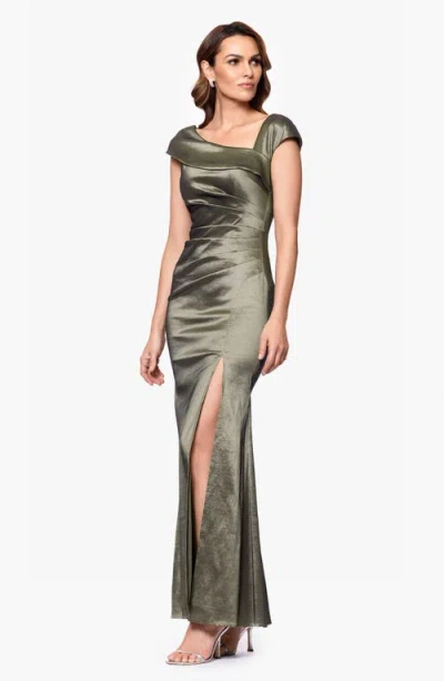 Xscape Evenings Stretch Taffeta Trumpet Gown In Brown