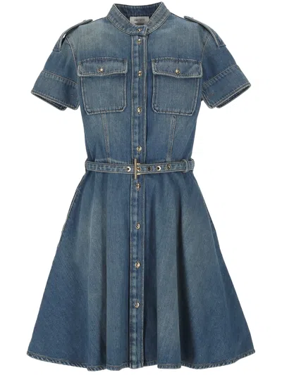 Alexander Mcqueen Denim Mini Shirt Dress In Blue
