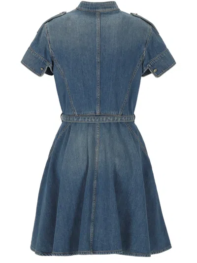 Alexander Mcqueen Denim Mini Shirt Dress In Blue