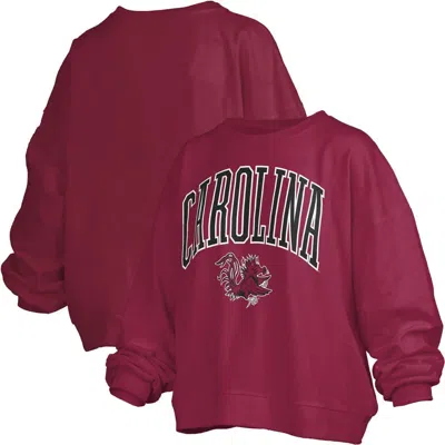 Pressbox Women'sâ Garnet South Carolina Gamecocks Janise Arch Over Logo Waist Length Oversized Pullover Sweat In Brown