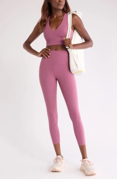 Zella Studio Luxe High Waist Pocket Crop Leggings In Pink