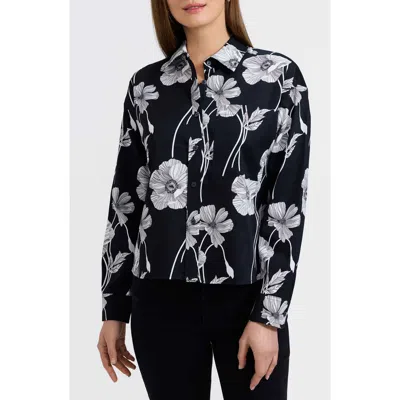 Foxcroft Marina Poppy Print Cotton Button-up Shirt