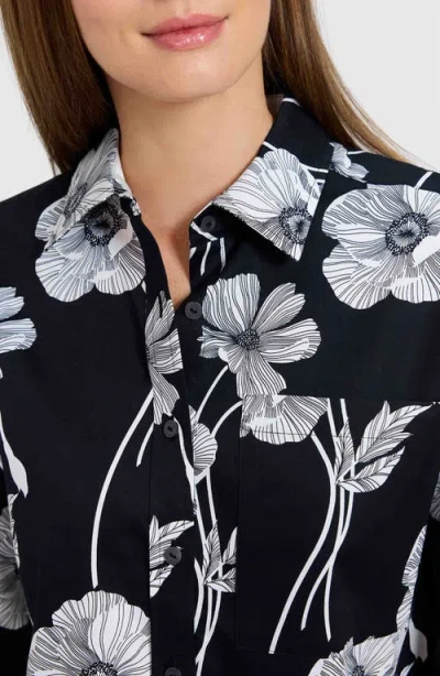 Foxcroft Marina Poppy Print Cotton Button-up Shirt