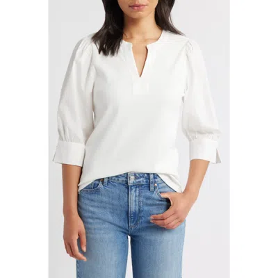 Wit & Wisdom Mixed Media Puff Sleeve Top In White
