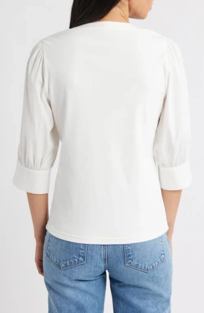 Wit & Wisdom Mixed Media Puff Sleeve Top In White
