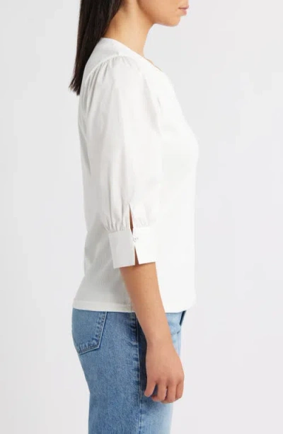 Wit & Wisdom Mixed Media Puff Sleeve Top In White