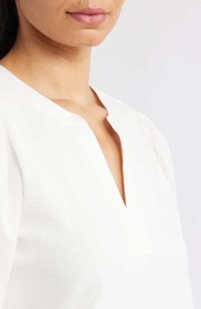Wit & Wisdom Mixed Media Puff Sleeve Top In White