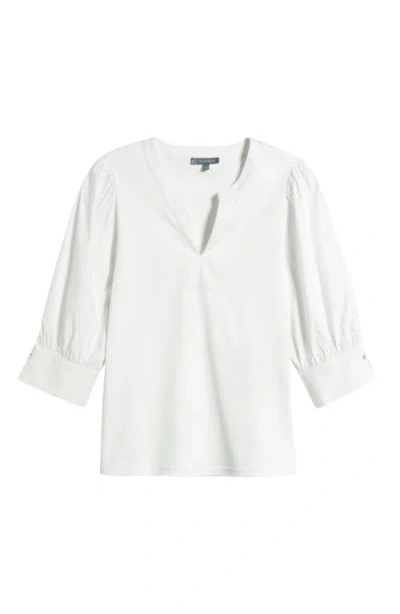 Wit & Wisdom Mixed Media Puff Sleeve Top In White