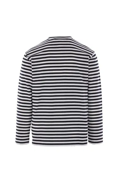 Comme Des Garçons Play Heart-patch Striped Cotton T-shirt In Blue