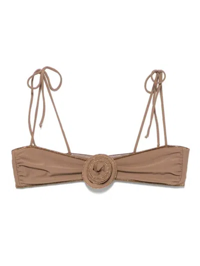 La Reveche Off-the-shoulder Bikini Top In Brown