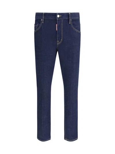 Dsquared2 Blue Jeans With Belt Loops And Logo Patch On The Rear In Denim Man In Blue