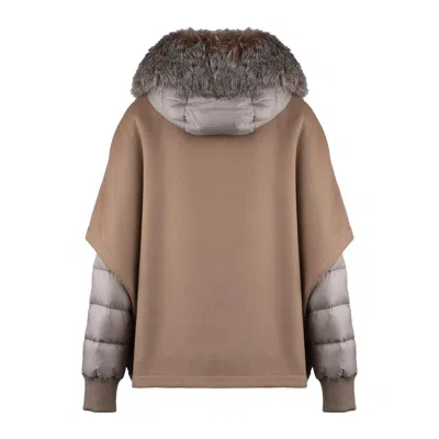 Moorer Short Hazelnut Hood Matched With Down Jacket In Neutral