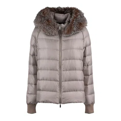 Moorer Short Hazelnut Hood Matched With Down Jacket In Neutral