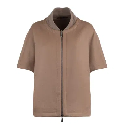 Moorer Short Hazelnut Hood Matched With Down Jacket In Neutral