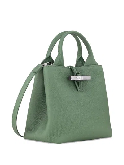 Longchamp Le Roseau Green Small Handbag With Adjustable And Removable Shoulder Strap In Leather