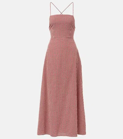 Posse Lori Open-back Gingham Linen-seersucker Maxi Dress In Red