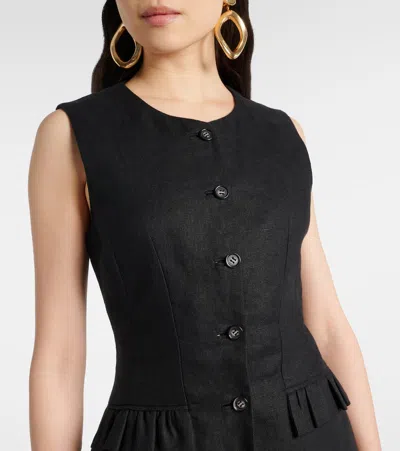 Posse Matilda Ruffled Linen Vest In Blue