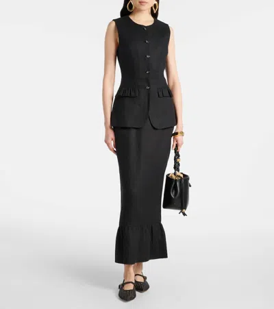 Posse Matilda Ruffled Linen Vest In Blue