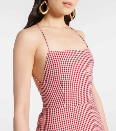 Posse Lori Open-back Gingham Linen-seersucker Maxi Dress In Red