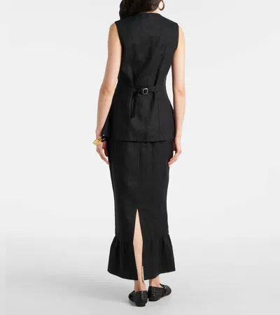 Posse Matilda Ruffled Linen Vest In Blue