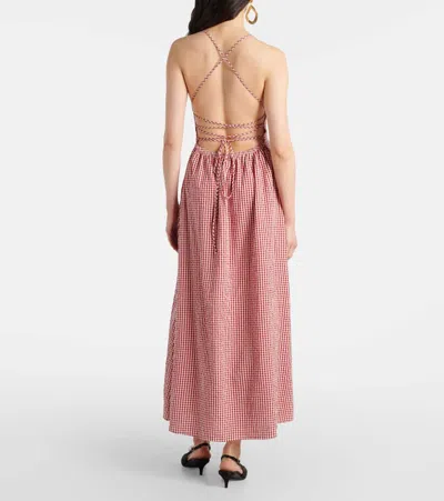 Posse Lori Open-back Gingham Linen-seersucker Maxi Dress In Red