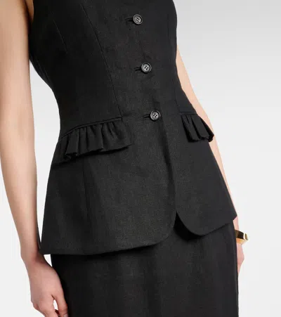 Posse Matilda Ruffled Linen Vest In Blue