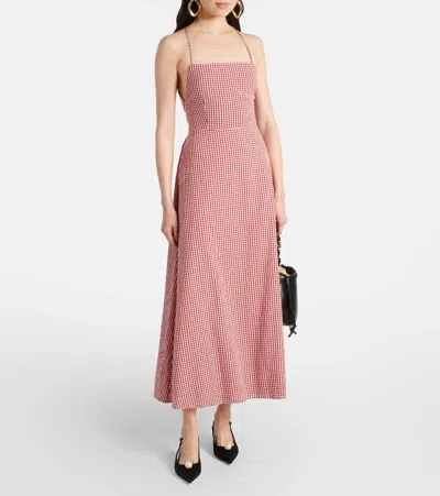 Posse Lori Open-back Gingham Linen-seersucker Maxi Dress In Red