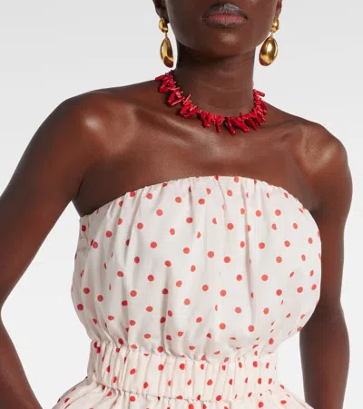 Posse Aurelia Polka-dot Linen Top In White