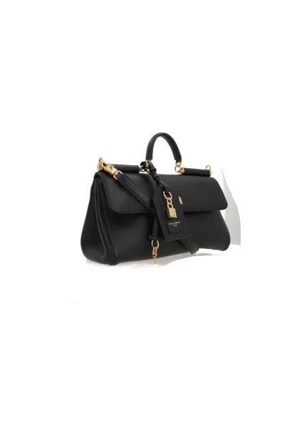 Dolce & Gabbana Black Handbag With Padlock Detail And Adjustable And Removable Shoulder Strap In Leather Woman