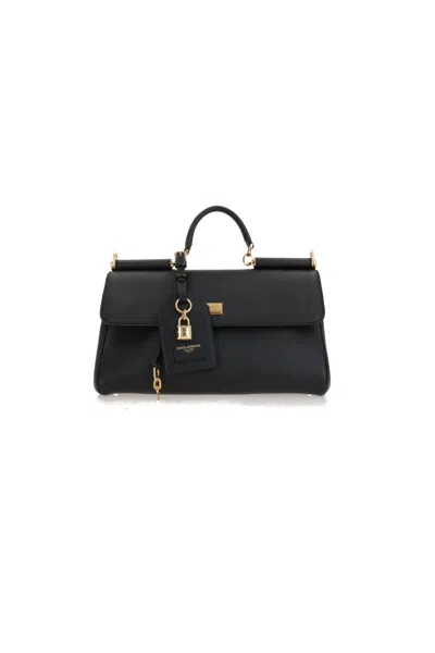 Dolce & Gabbana Black Handbag With Padlock Detail And Adjustable And Removable Shoulder Strap In Leather Woman