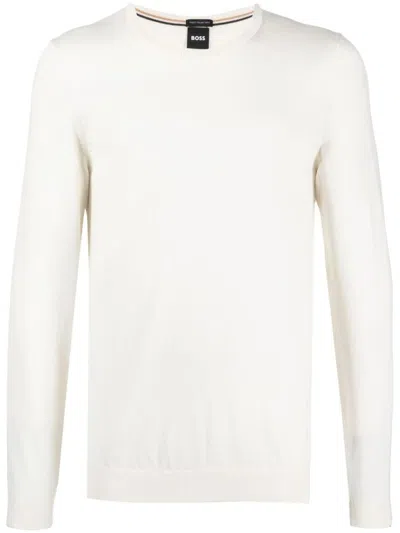 Hugo Boss Logo-embroidered Cotton Jumper In White