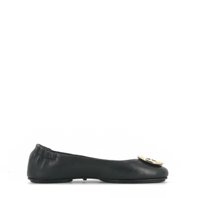 Tory Burch Minnie Travel Ballet With Metal Logo In Black