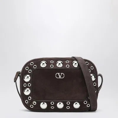 Valentino Garavani Dome-shaped Crossbody Bag With Metallic Eyelets And Adjustable Strap In Brown