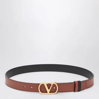 Valentino Leather Belt With Adjustable Length And Reversible In Brown