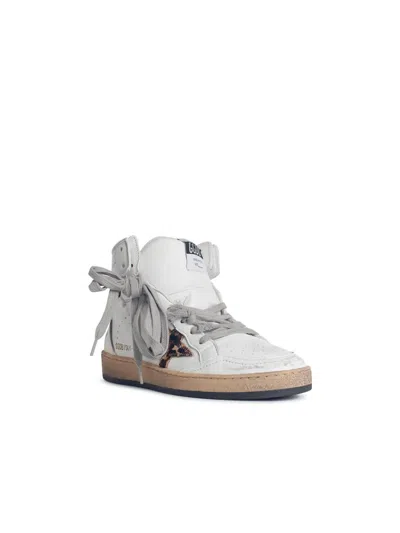 Golden Goose ' Sky-star' White Leather Sneakers With Ankle Signature And Leo Pony Hair Inserts In White