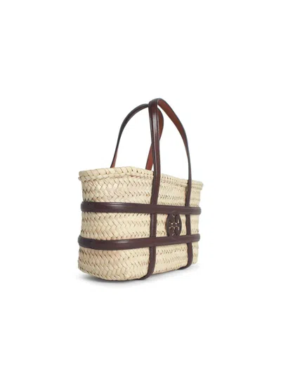 Tory Burch Small Ella Shopping Bag In Straw Classic Leather Color