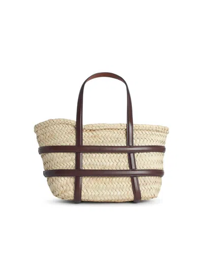 Tory Burch Small Ella Shopping Bag In Straw Classic Leather Color
