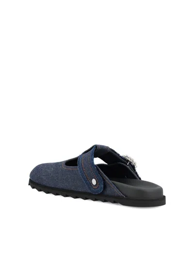 Roger Vivier Slidy Viv Embellished Denim Mules In Blue