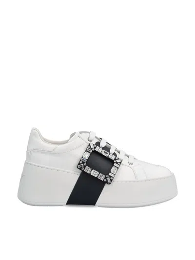 Roger Vivier Viv Skate High Strass Leather Sneakers In White