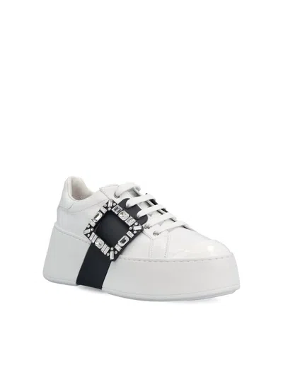 Roger Vivier Viv Skate High Strass Leather Sneakers In White