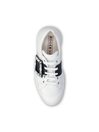 Roger Vivier Viv Skate High Strass Leather Sneakers In White