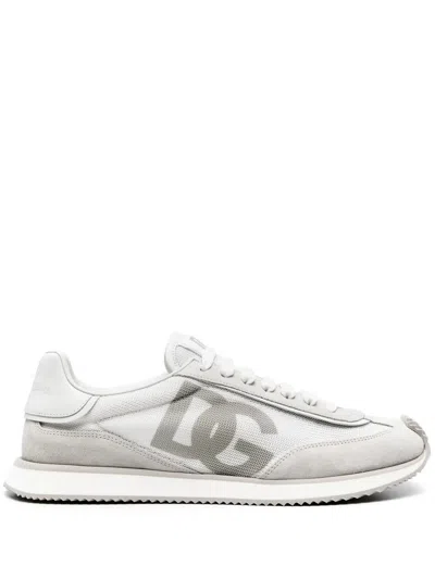 Dolce & Gabbana Two-tone Suede And Mesh Dg Aria Sneakers In Gray