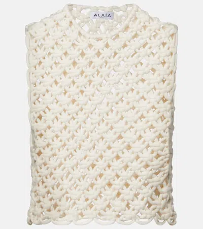 Alaïa Womens Alaia Square Crop Cotton-blend Top In White