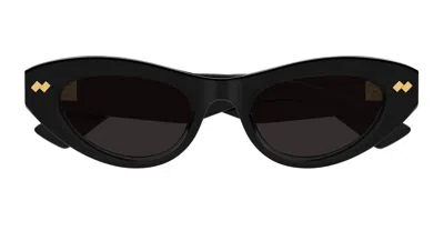 Bottega Veneta Bv1350s Linea Ribbon 001 Black Grey Sunglasses In Black