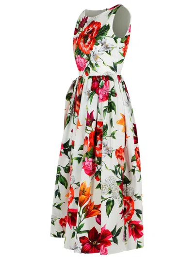 Dolce & Gabbana Sleeveless Dress In Cotton Poplin Flower Print In Animal Print