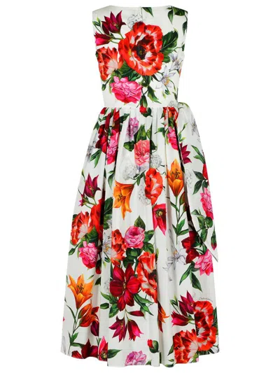 Dolce & Gabbana Sleeveless Dress In Cotton Poplin Flower Print In Animal Print