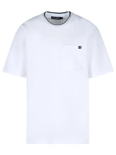Dolce & Gabbana White Crewneck T-shirt With Logo Embroidery On The Front In White