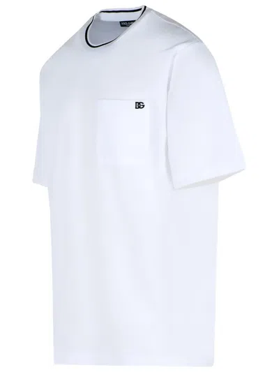 Dolce & Gabbana White Crewneck T-shirt With Logo Embroidery On The Front In White